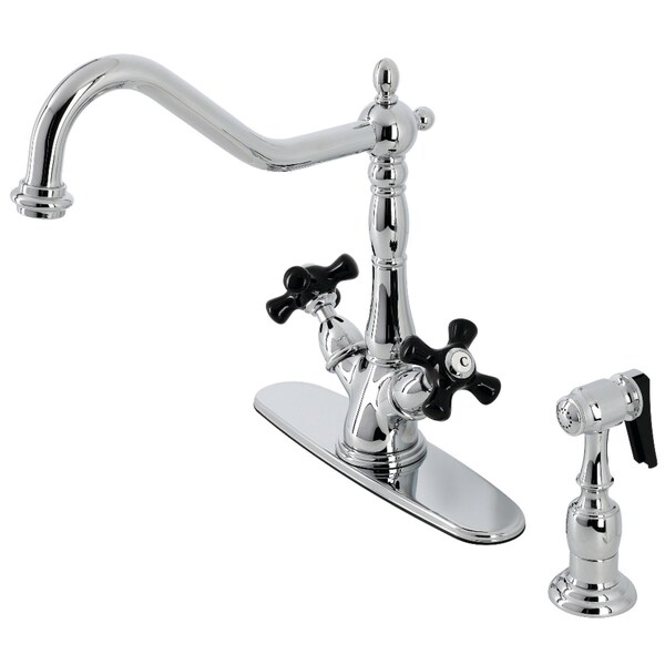 Kingston Brass KS1231PKXBS 8" Centerset Deck Mnt Kitchen Faucet W/Brass Sprayer, Chrm KS1231PKXBS - main